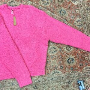 SKIMS Hot Pink Fuzzy Crewneck Sweater
